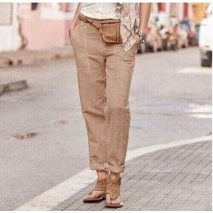 Sundance Tan Linen Blend Relaxed Fit Roll Tab Cuffs Organia Lace  32X29 medium